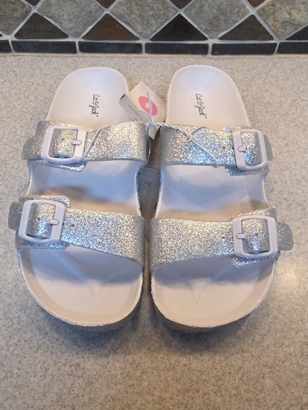 Cat & Jack Silver Glitter Double-Strap Kids Sandals